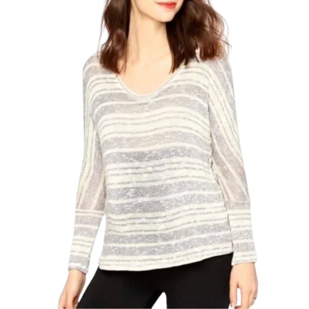 NWT A Pea In The Pod Gray / Cream Striped Maternity V Neck Sweater